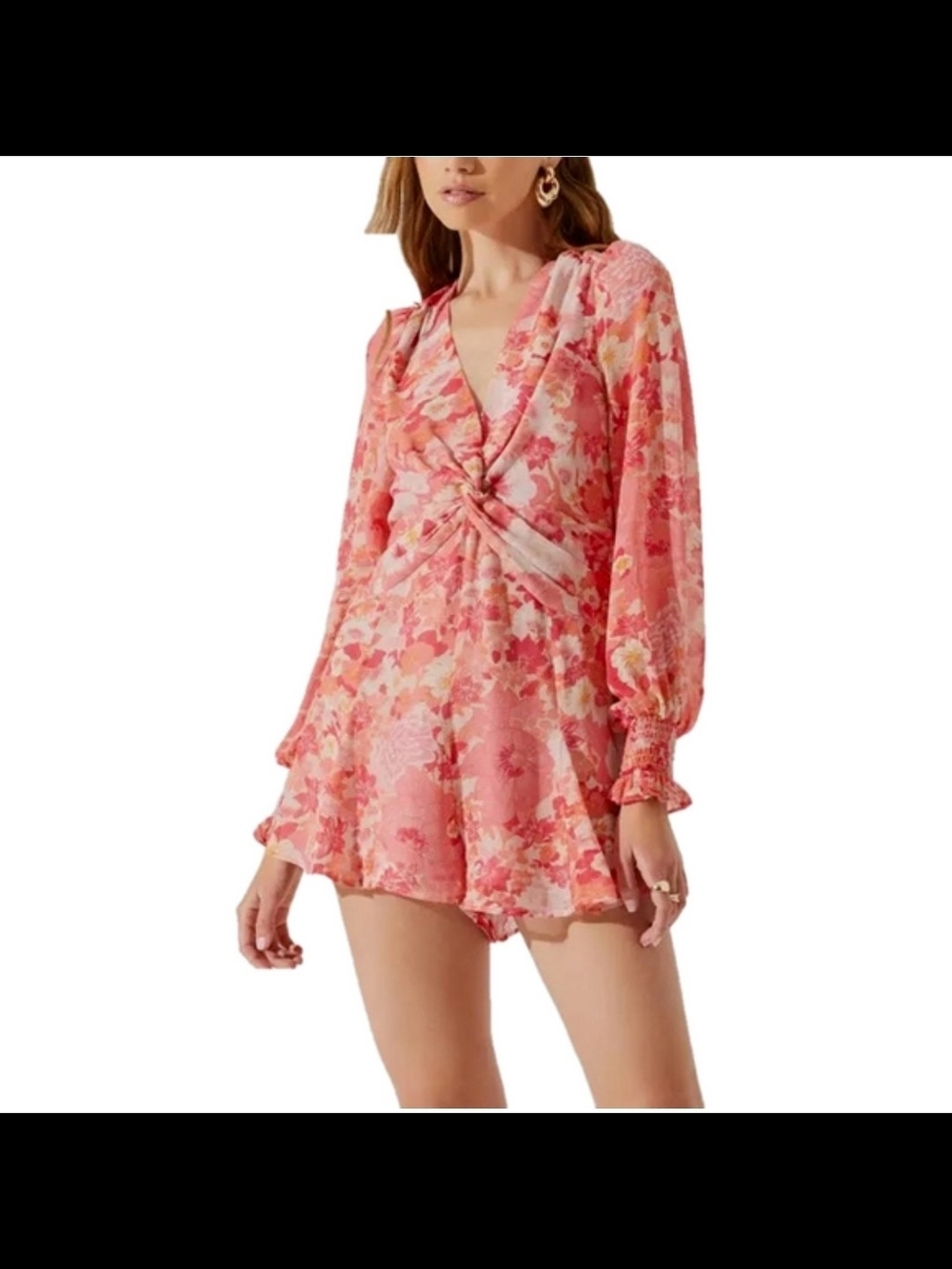 Astr The Label NEW Pink Floral Romper Twist Front Bodice Chiffon Sleeves M